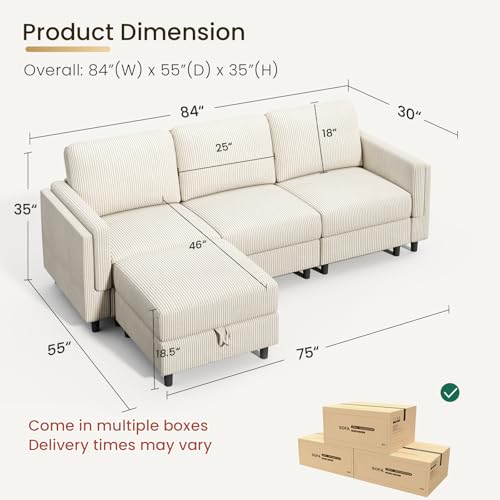 Modular Sectional Sofa Bed with Storage Ottoman, Beige S706