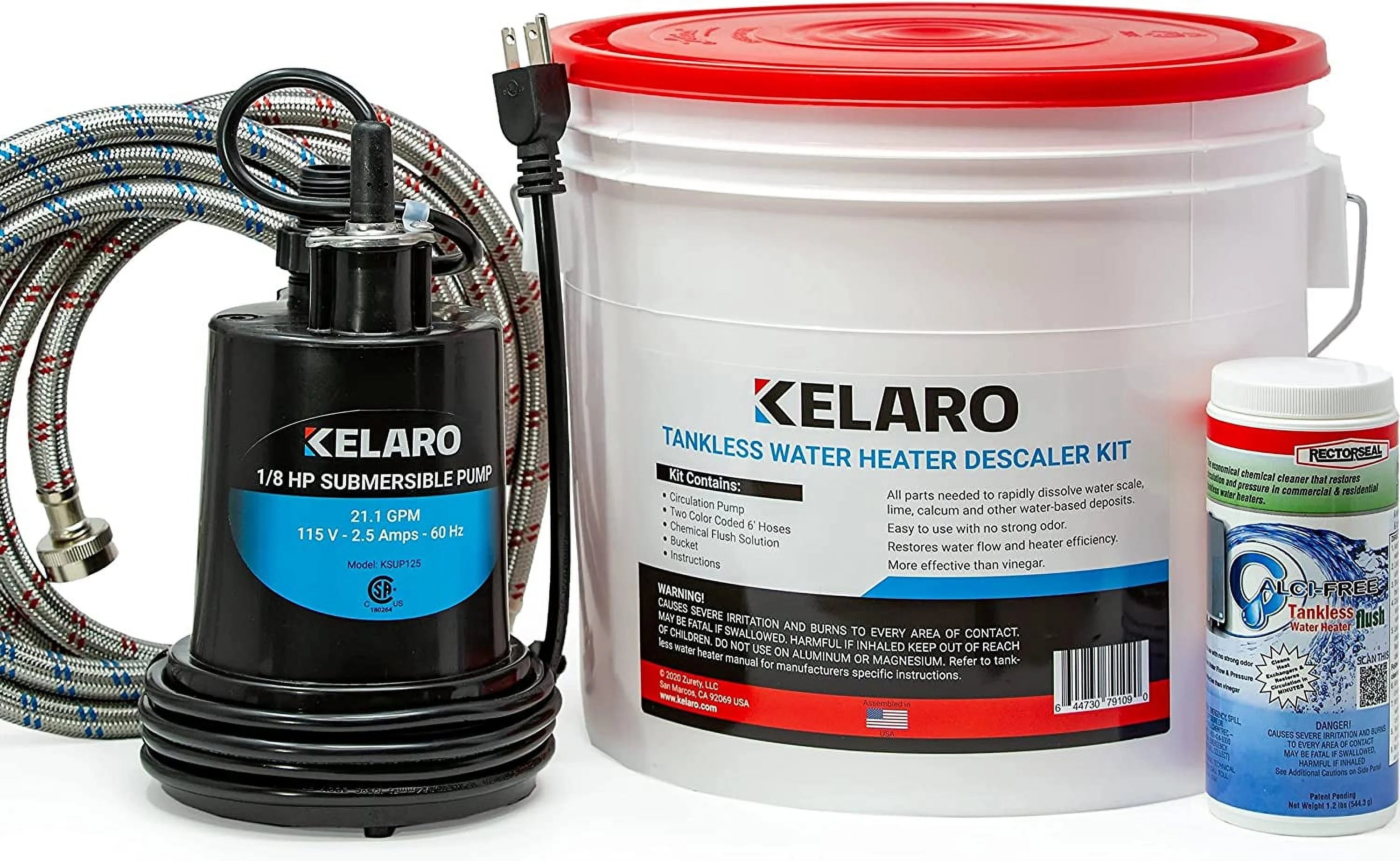 Tankless Water Heater Flushing Kit with Rectorseal Calci-Free Descaler