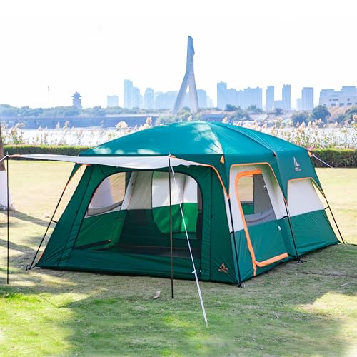 Extra Large Family Cabin Tent for Camping, 2 Rooms, 3 Doors, Waterproof E6603