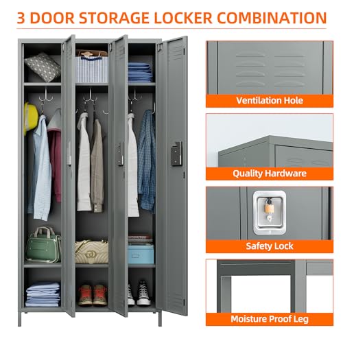 6 Door Metal Storage Locker with 18 Hooks, Black & Dark Grey K6611