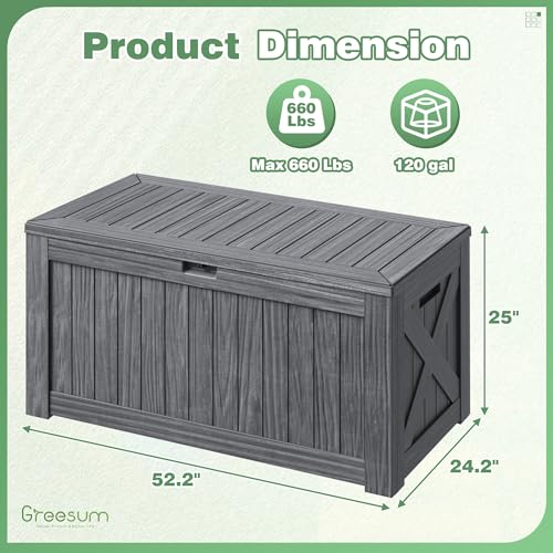 Outdoor Storage Box 120 Gallon with Lock, Resin Deck Box for Patio and Garden A6689