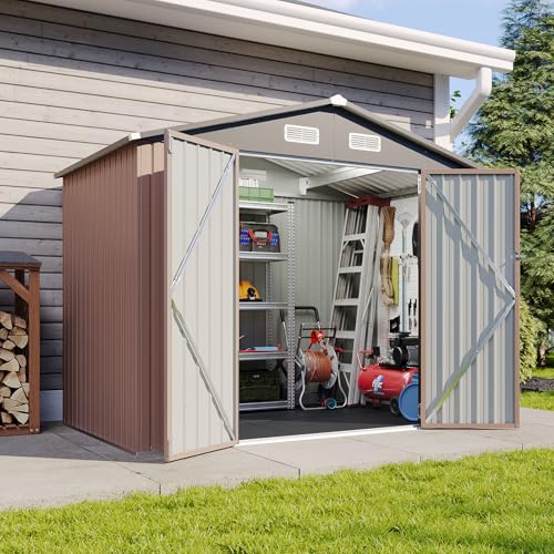 Galvanized Steel Storage Shed with Triple Doors, Weatherproof Outdoor Utility Shed P600721