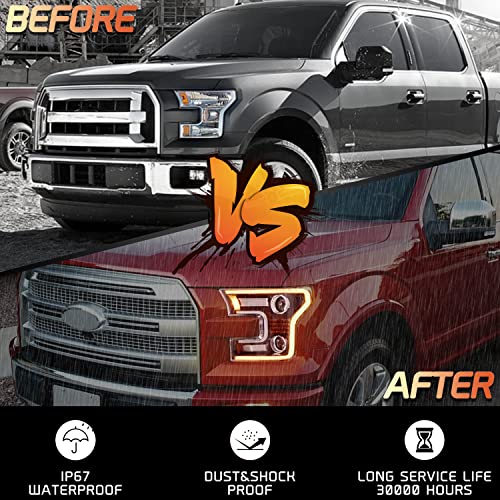 LED Headlights for F150 2015-2017, Projector Lamps with DRL and Sequential Turn Signal V902920