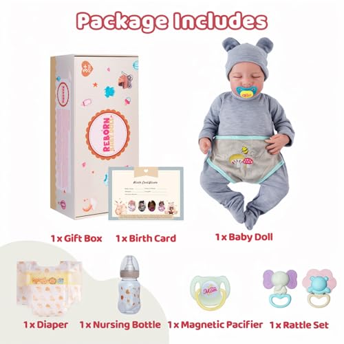 Lifelike Reborn Baby Dolls Silicone Full Body - 17 Inch Realistic Newborn Baby Doll Poseable Body Sleeping Baby Boy with Feeding Kit for Children 3+ W3109