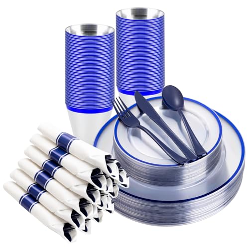 Disposable Plates and Cups Set for 50 Guests with Napkins and Cutlery V71219