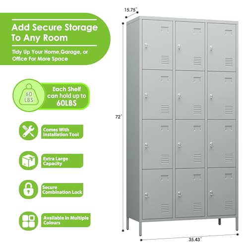 6 Door Metal Storage Locker with 18 Hooks, Black & Dark Grey K6611