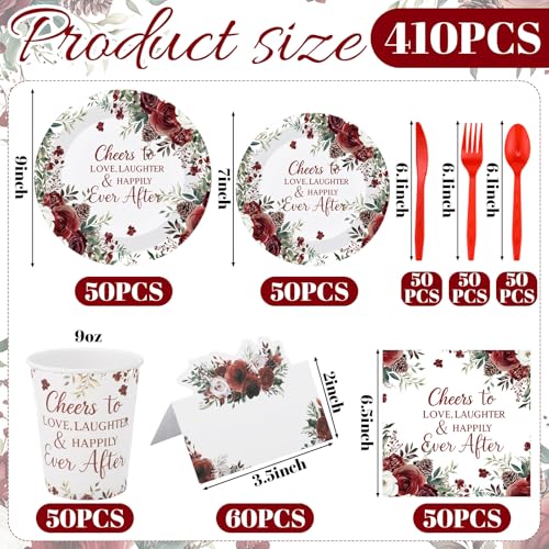 410 Pcs Terracotta Floral Paper Plates and Napkins Set for 50 Guests S1131