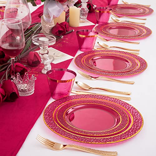 350PCS Clear Plastic Plates with Gold Trim for 50 Guests, Disposable Dinnerware Set O686017