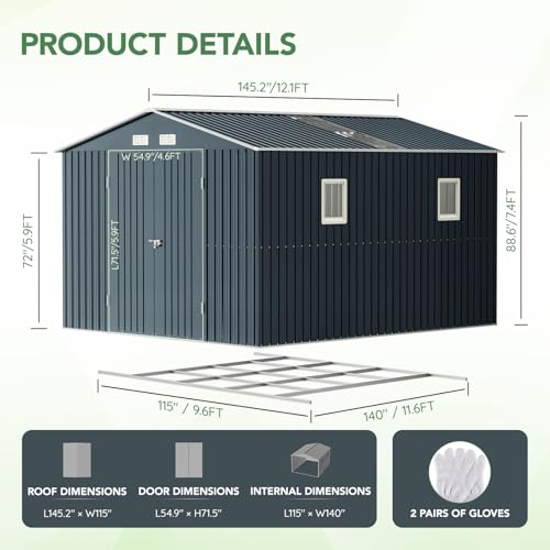 Outdoor Steel Storage Shed with Lockable Doors and Windows E249038