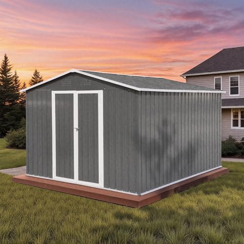 Outdoor Storage Shed, Metal Garden Tool Shed with Lockable Doors, Grey D3847
