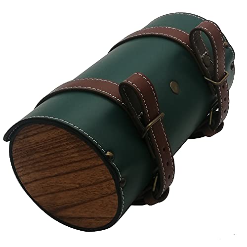 Leather Bike Handlebar Bag with Wood Accent, Retro Saddle Rear Pouch for MTB Road Bike U477644