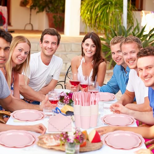 Ivory Paper Plates and Napkins Set for 50 Guests, Disposable Tableware with Utensils M509