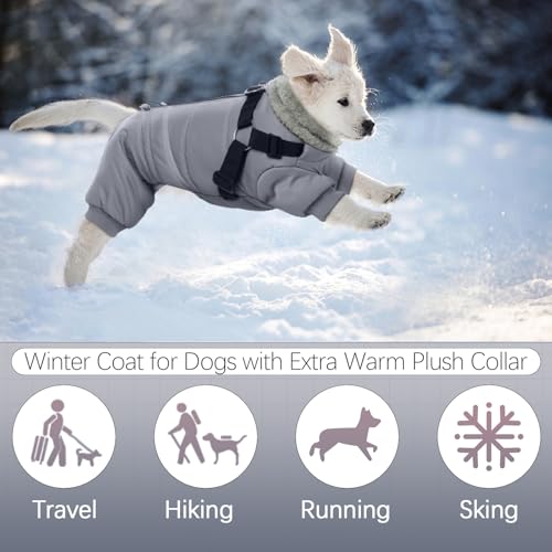 Black Dog Winter Coat with Harness, Reflective Waterproof Jacket for Small Dogs O43201