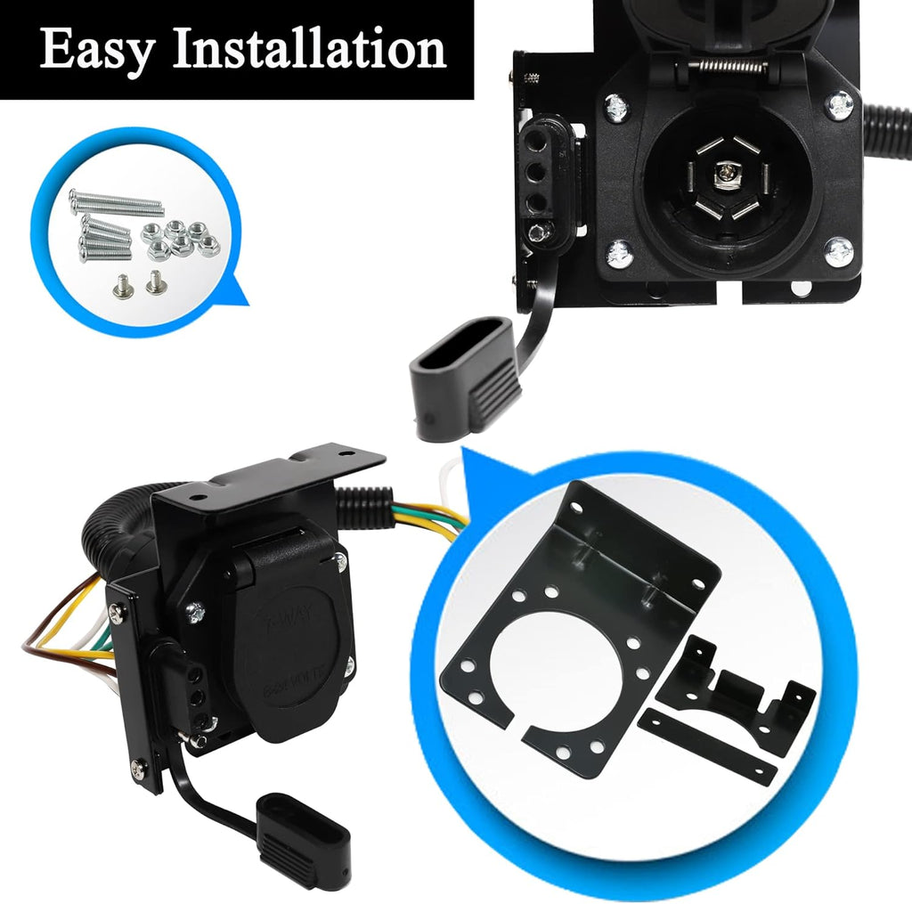 4-Way Flat to 7-Way Round Trailer Wiring Harness Adapter with Mounting Bracket Q9490