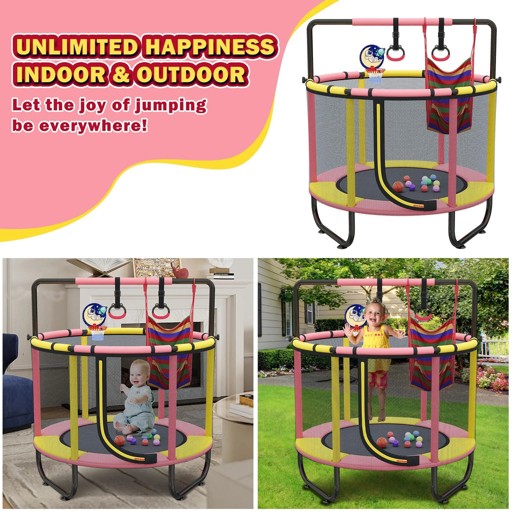Mini Trampoline for Toddlers with Enclosure and Basketball Hoop F952