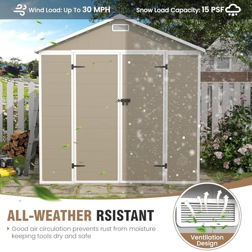 Outdoor Storage Shed 6x6 FT Resin with Floor and Lockable Door Z166