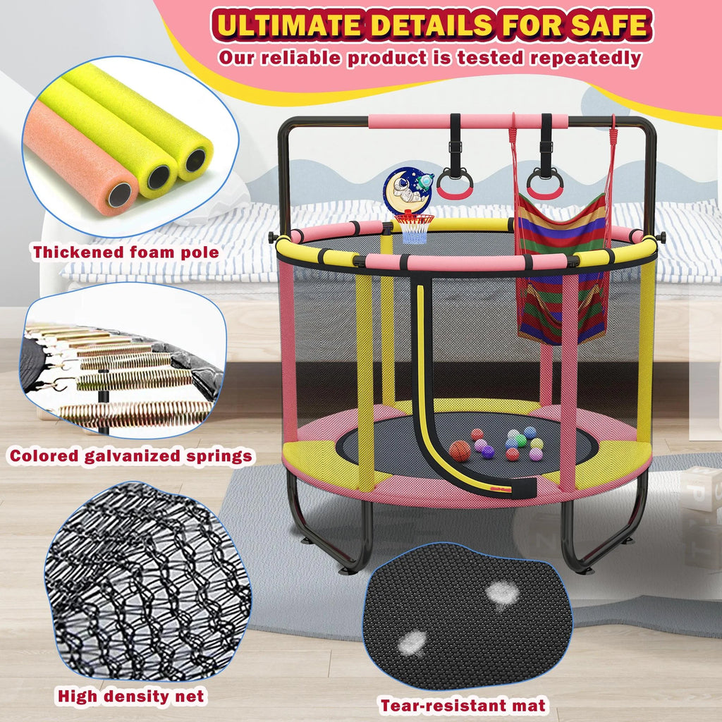 Mini Trampoline for Toddlers with Enclosure and Basketball Hoop F952