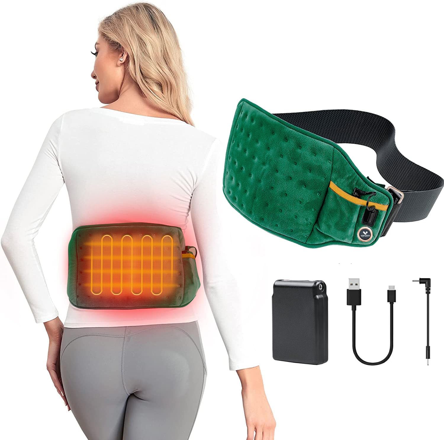 Vofuoti Cordless Heating Pad, Portable Heated Pad with Battery and 3 Heat Settings for Back Pain Relief, Abdomen Cramps