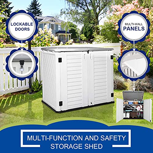 Horizontal Outdoor Storage Shed, 47 Cu.ft Resin Waterproof Cabinet for Garden Patio Backyards F5157