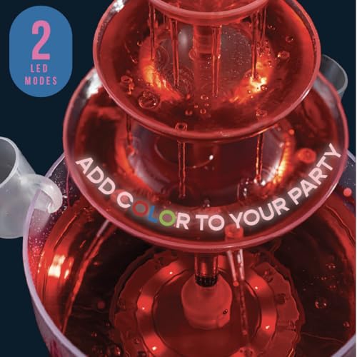 Drink Fountain for Parties - 1.5 Gal, 3 Tier Punch Bowl with LED Base, 4 Reusable Cups D308