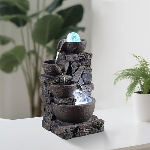 4-Tier Stone Tabletop Fountain with LED Lights Q8981