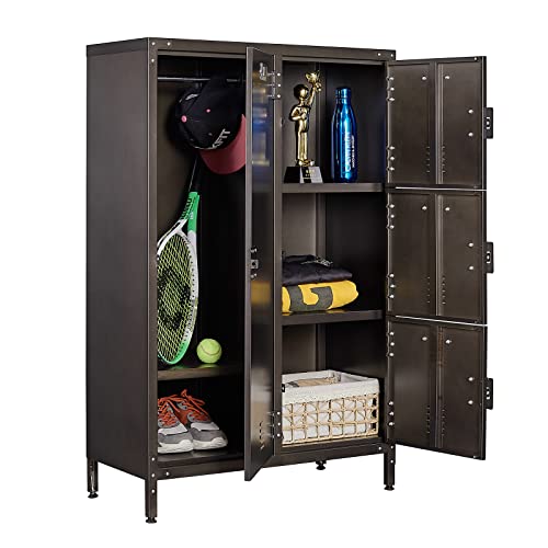 Vintage Metal Locker with Hooks, Lockable Single Door Storage M901