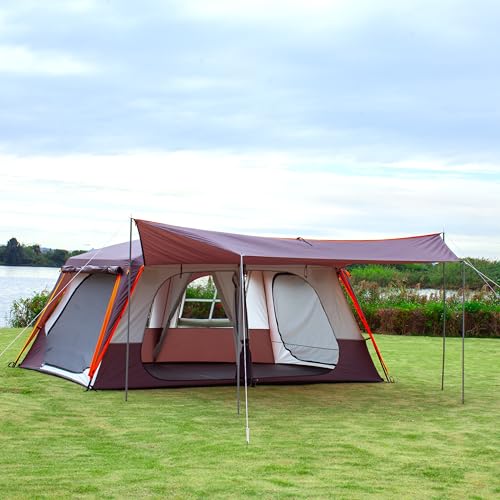Extra Large Family Cabin Tent for Camping, 2 Rooms, 3 Doors, Waterproof E6603