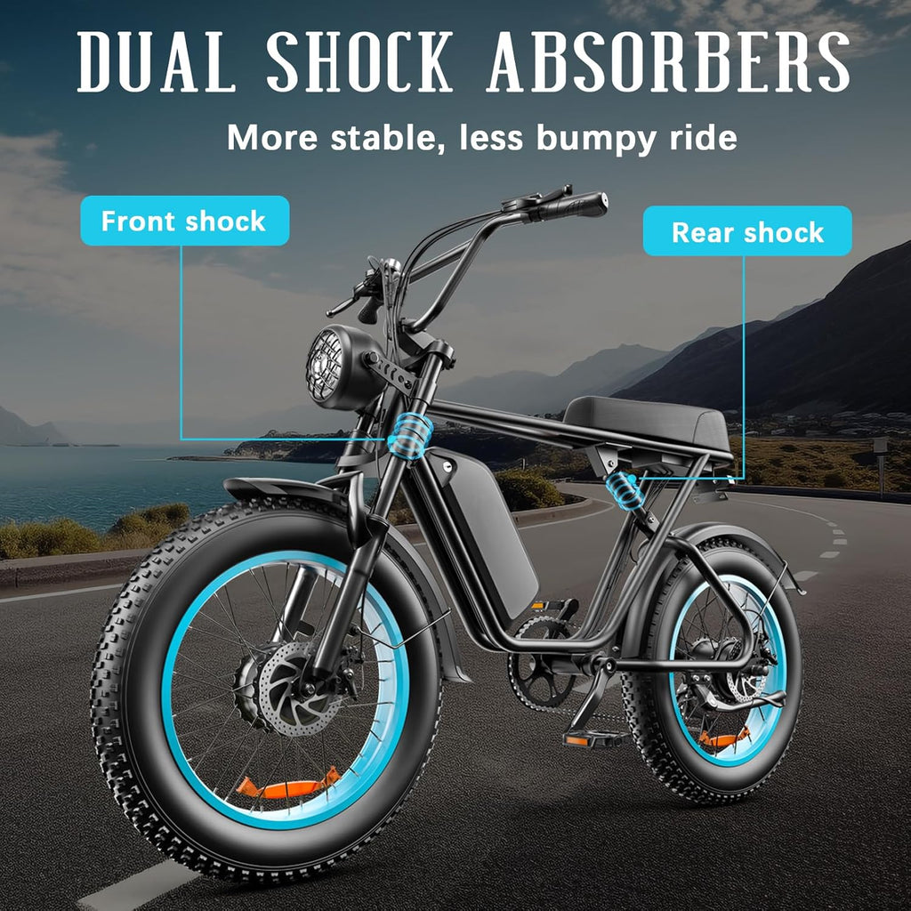Electric Bike for Adults, 1000W Motor, Full Suspension, 20 x 4.0 Fat Tire, Green A5980