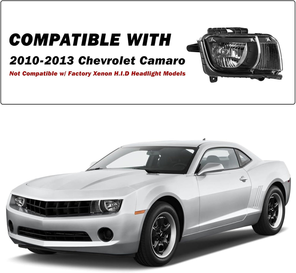 Headlight Assembly for 2010-2013 Chevy Camaro Halogen Front Headlamp Replacement L7552