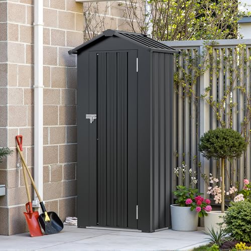 Resin Outdoor Storage Shed with Floor and Window, Lockable Small Tool Shed for Garden Patio Backyard, Light Gray V985