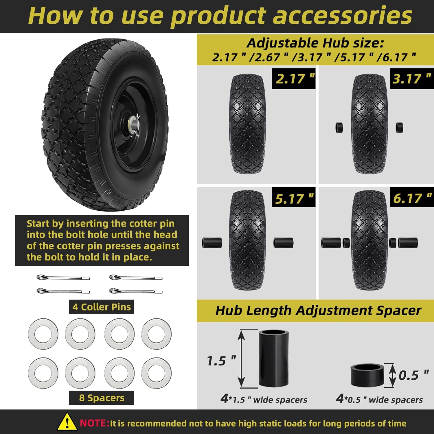 13" Flat Free Tire and Wheel Assembly with 5/8" Axle Bore, 2 Pack H490