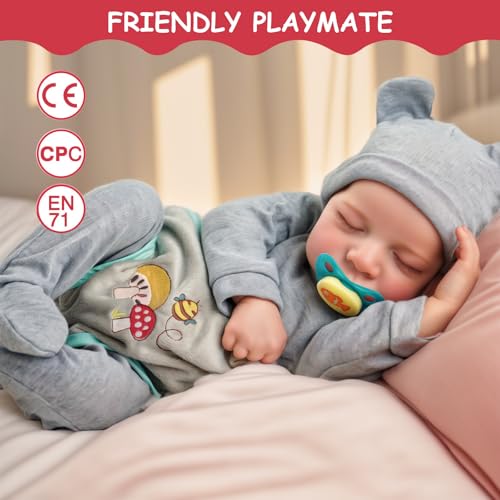 Lifelike Reborn Baby Dolls Silicone Full Body - 17 Inch Realistic Newborn Baby Doll Poseable Body Sleeping Baby Boy with Feeding Kit for Children 3+ W3109