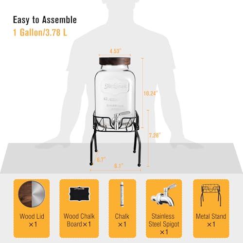 Glass Drink Dispenser with Stand and Spigot, 1 Gallon, Set of 2 I5509