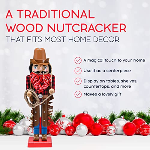 Christmas Western Cowboy Nutcracker Brown Red Wooden Decor 14 Inch X439