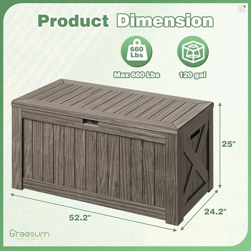 Outdoor Storage Box 120 Gallon with Lock, Resin Deck Box for Patio and Garden A6689