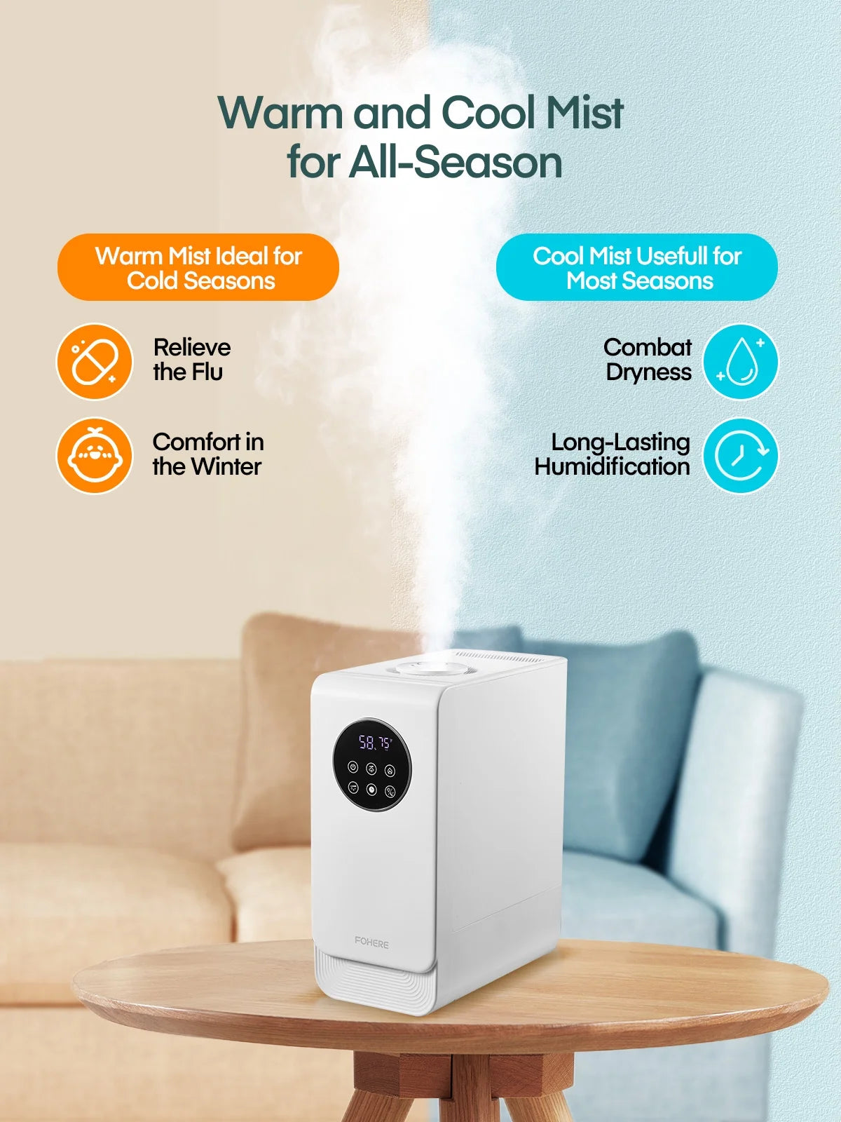 6.5L Warm and Cool Mist Humidifier for Bedroom S999532