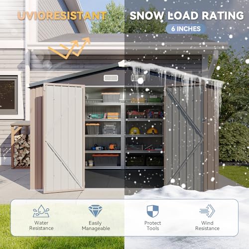 Galvanized Steel Storage Shed with Triple Doors, Weatherproof Outdoor Utility Shed P600721