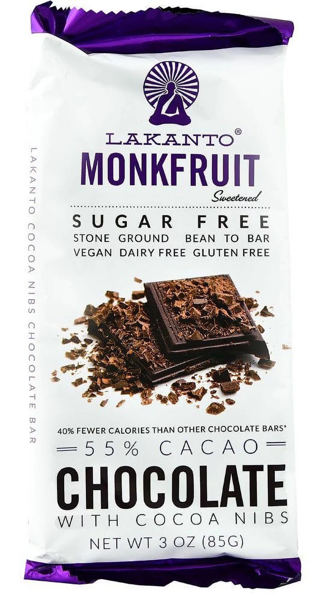 Monkfruit Sweetened Chocolate Bar  Dark Chocolate With Cacao Nibs  Case Of 8  3 Oz.