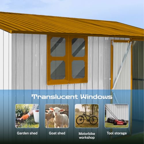 10 x 8 ft Outdoor Storage Shed, Metal Building with Windows and Lockable Doors, Grey Q206