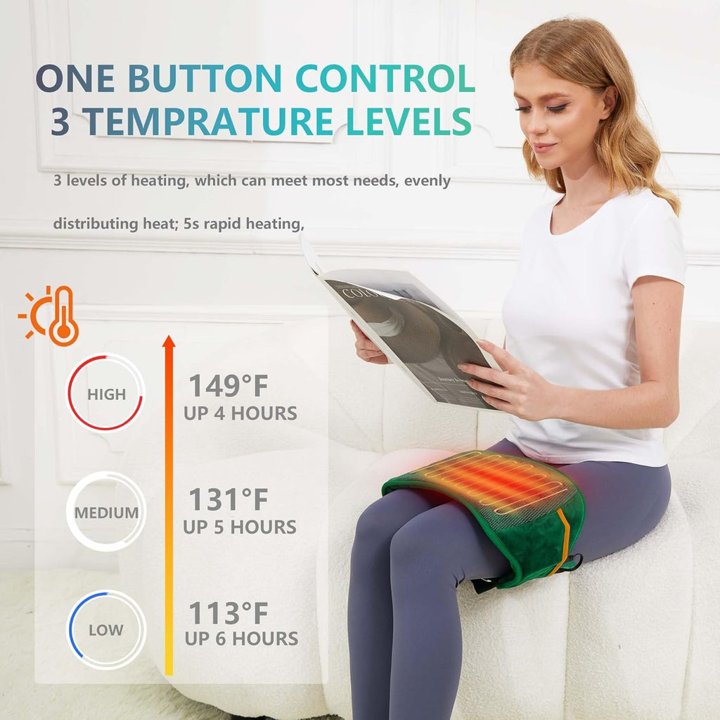 Cordless Heating Pad with Battery, 3 Heat Settings for Back Pain Relief D439
