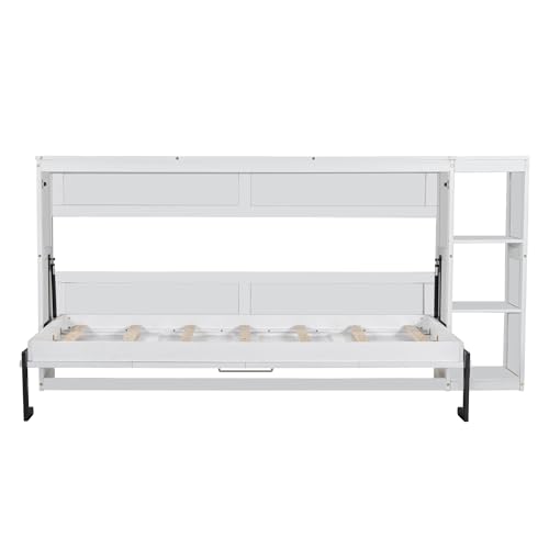 Full Size Horizontal Murphy Bed with Shelves, Foldable into Cabinet W154373