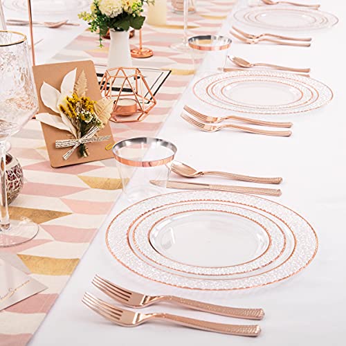 350PCS Clear Plastic Plates with Gold Trim for 50 Guests, Disposable Dinnerware Set O686017