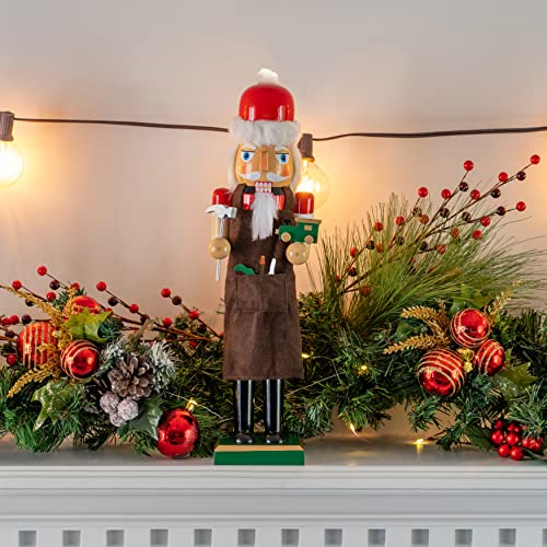 Red and Green Wooden Nutcracker Man with Toy Car and Hammer, 15" K127