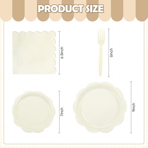 Ivory Paper Plates and Napkins Set for 50 Guests, Disposable Tableware with Utensils M509