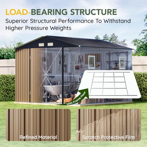 Outdoor Storage Shed 10 x 12 ft Metal Garden Utility with Lockable Doors U582216