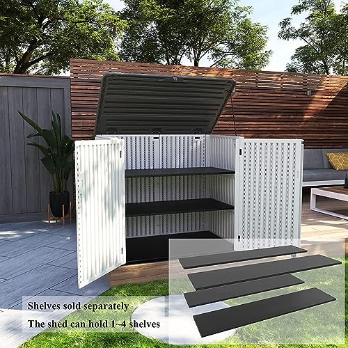Horizontal Outdoor Storage Shed, 47 Cu.ft Resin Waterproof Cabinet for Garden Patio Backyards F5157