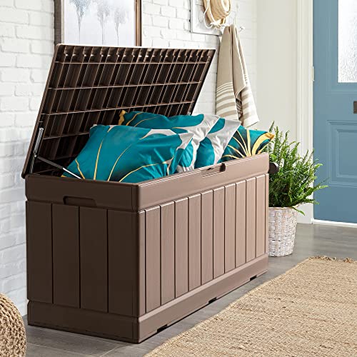 31 Gallon Resin Deck Box Waterproof Indoor Outdoor Storage for Patio Cushions and Garden Tools L90121