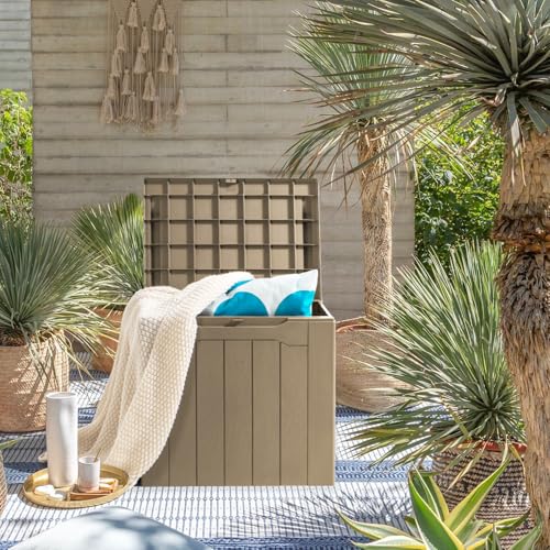 31 Gallon Resin Deck Box Waterproof Indoor Outdoor Storage for Patio Cushions and Garden Tools L90121