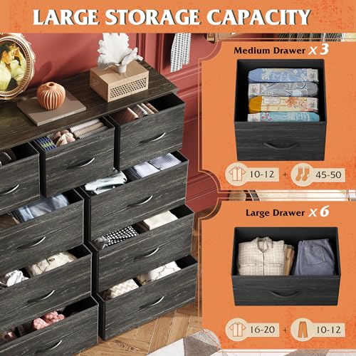 9-Drawer Fabric Storage Tower for Bedroom, Closet, Tall Chest Organizer with Steel Frame R839993