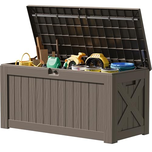 31 Gallon Resin Deck Box Waterproof Indoor Outdoor Storage for Patio Cushions and Garden Tools L90121